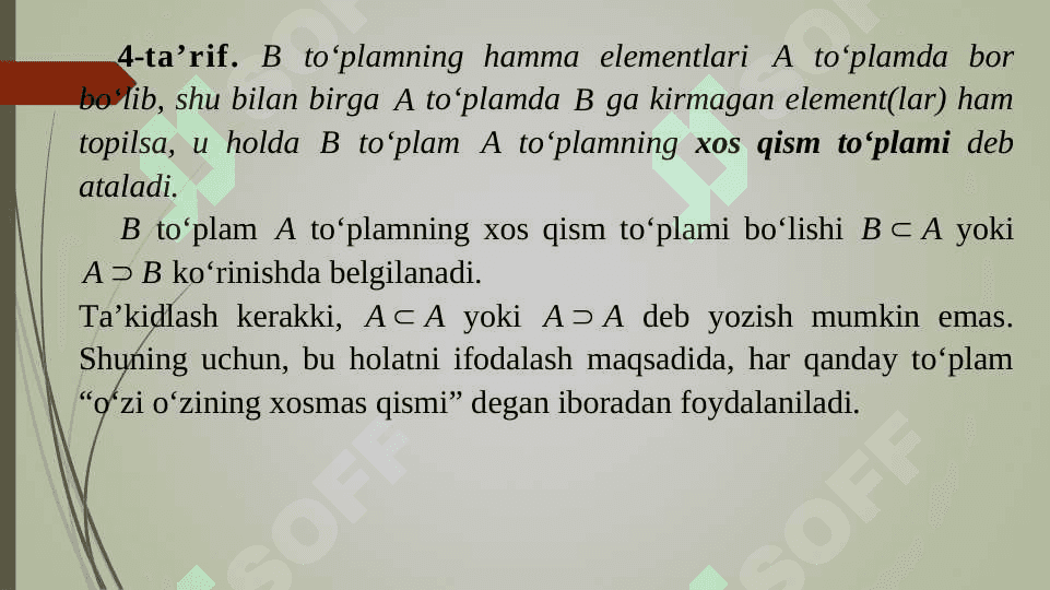 To‘plamlar va ular ustida amallar. To‘plam Buleani. Dekart ko‘paytma 8