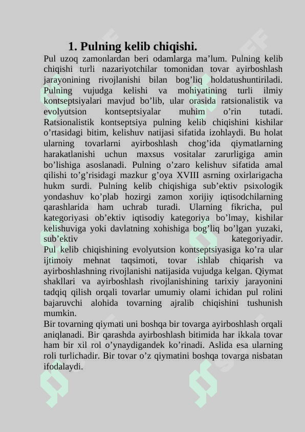 Pulning mohiyati. 2