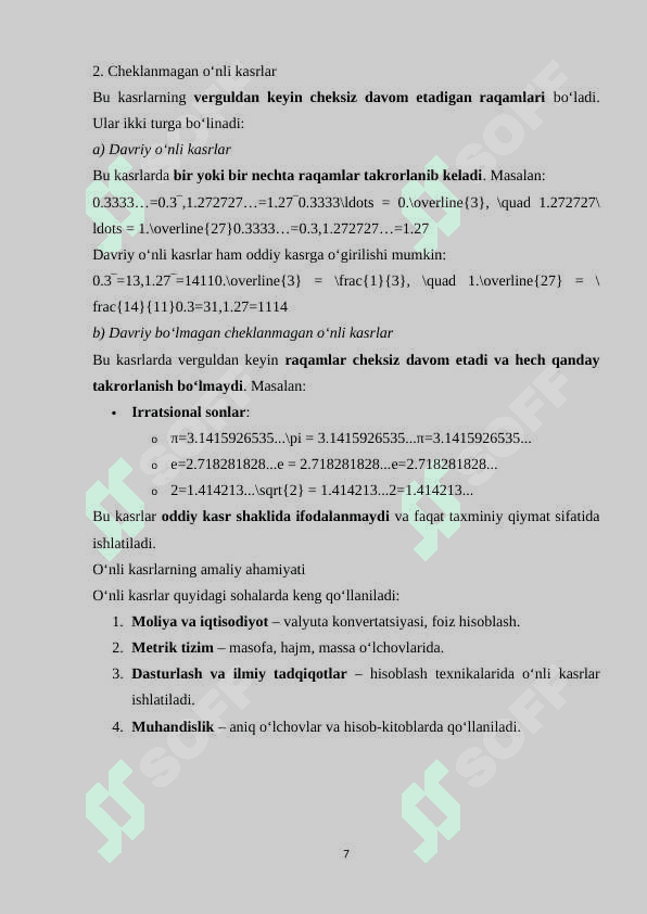 O‘NLI KASRNI TO‘G‘RI KASR KO‘RINISHDA IFODALASH 7