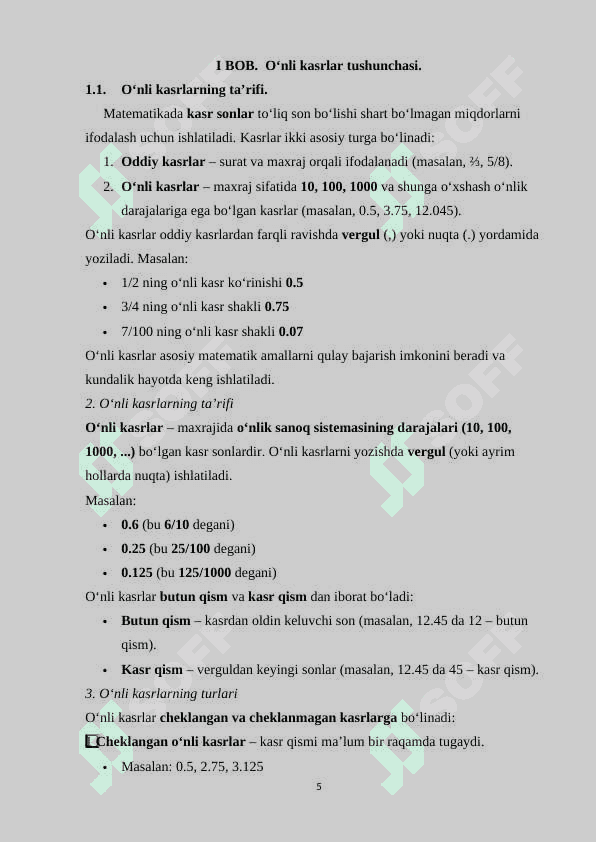 O‘NLI KASRLAR USTIDA ARIFMETIK AMALLAR 5