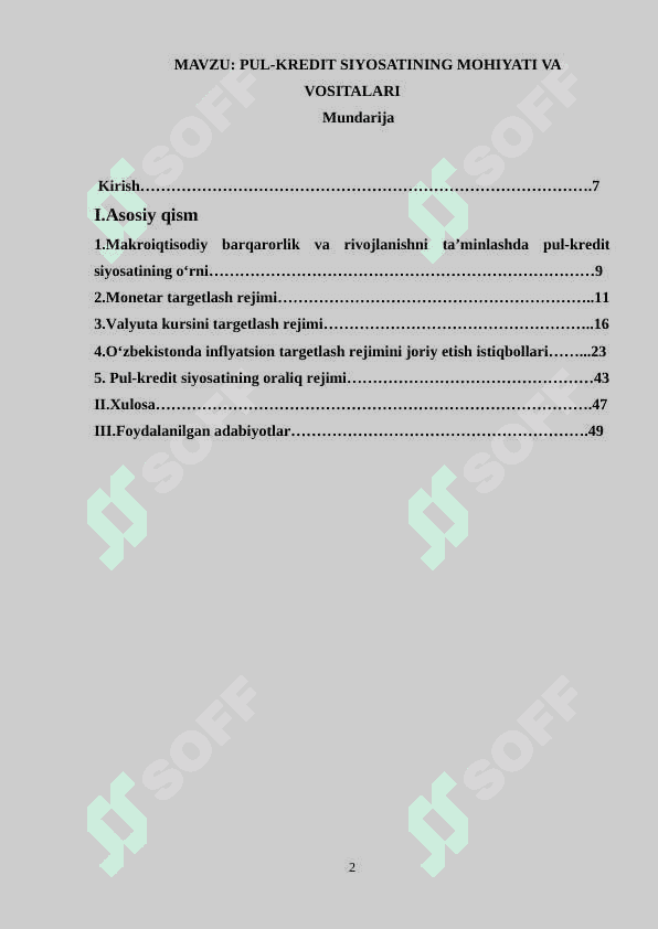 Pul-kredit siyosatining mohiyati va vositalari. 2
