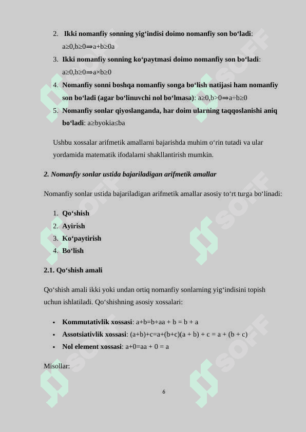 NOMANFIY SONLAR USTIDA ARIFMETIK AMALLARNI O‘RGATISH METODIKASI 6