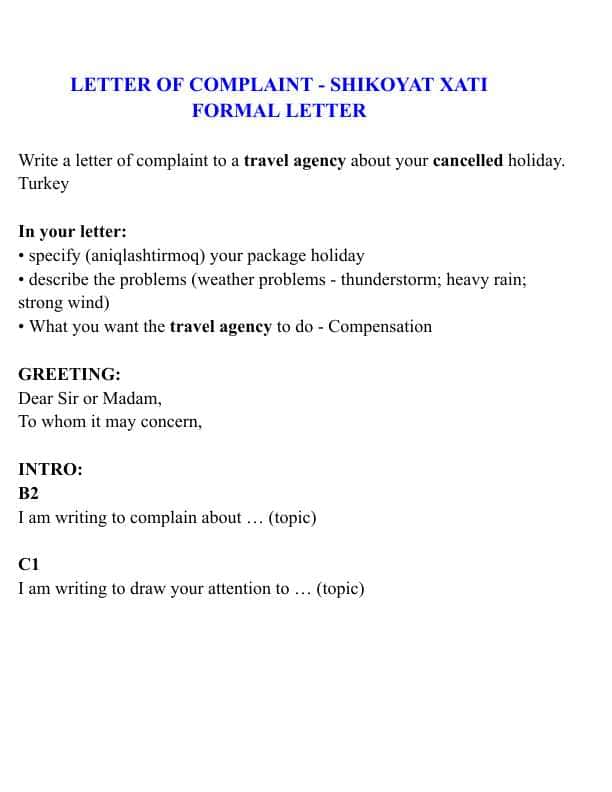 Letter of complaint