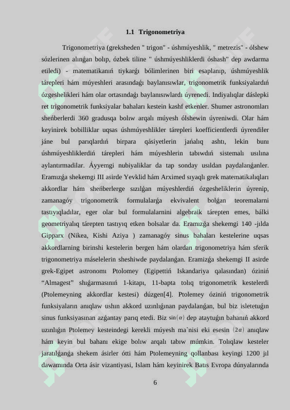 Trigonometriyalıq úsh jaqlıq hám sferalıq úshmúyeshlik 6