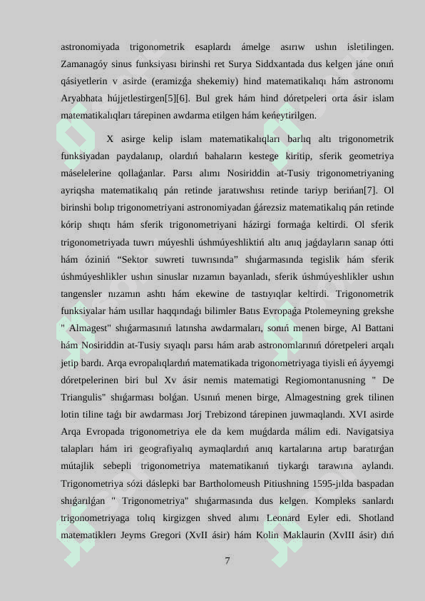 Trigonometriyalıq úsh jaqlıq hám sferalıq úshmúyeshlik 7