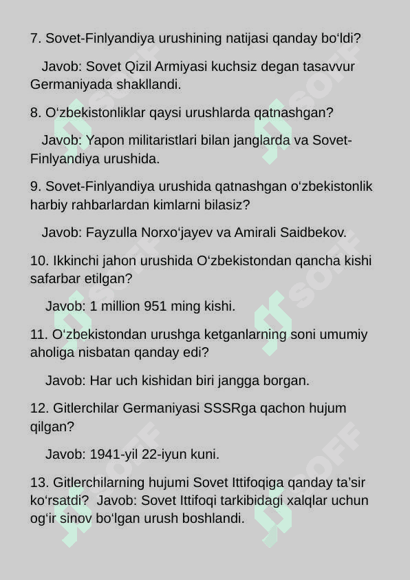 O'zbekiston tarixi mavzulashtirilgan savol va javoblar 2