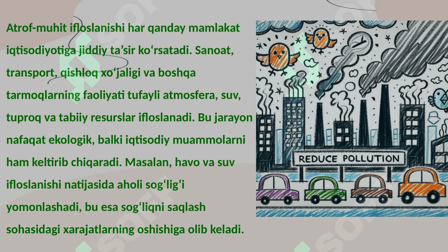 Atrof muhit ifloslanishining mamlakat iqtisodiyotiga tasiri 2