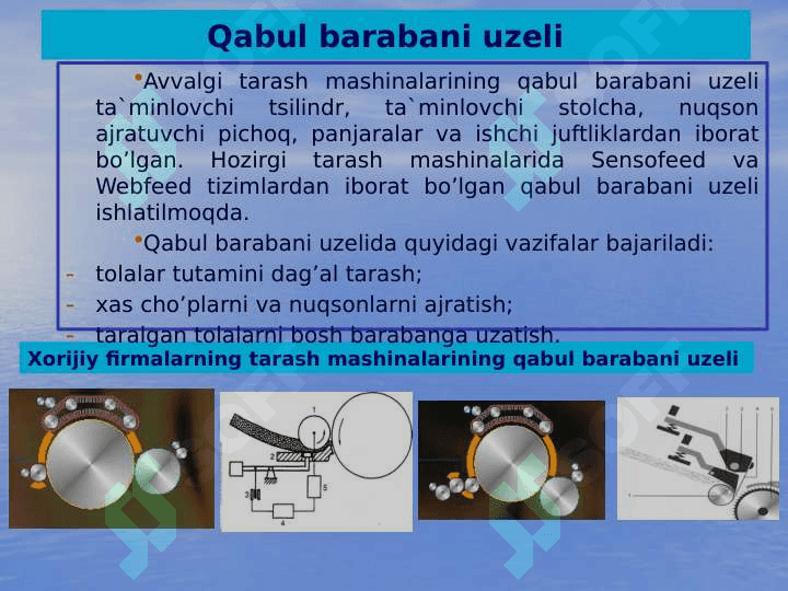 Tarash mashinalarini qabul barabani uzeli. 4