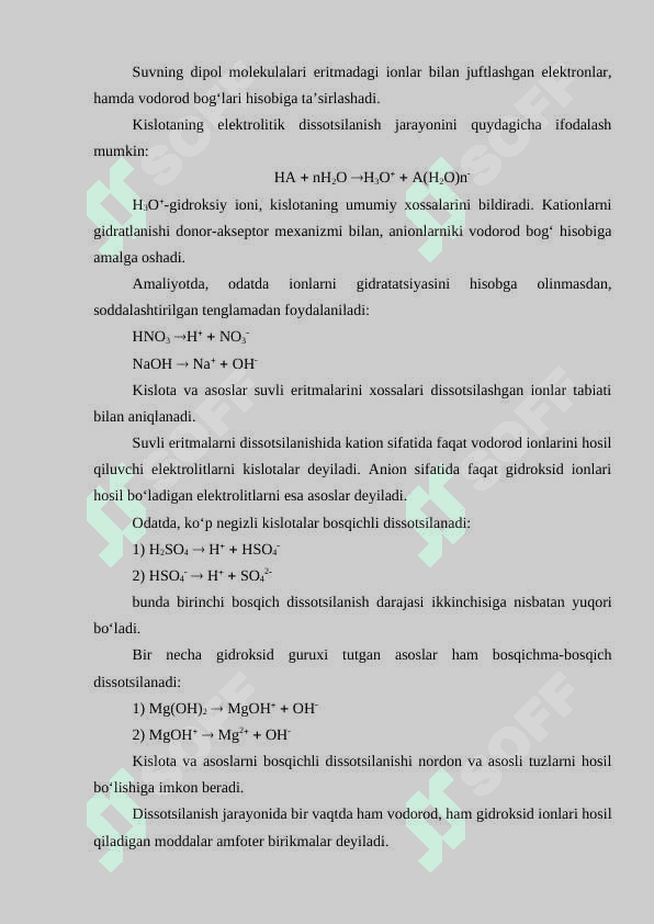 Elektrolitik dissotsiyalanish. Kislota, asos va tuzlarning eritmalarda dissotsilanishi 3