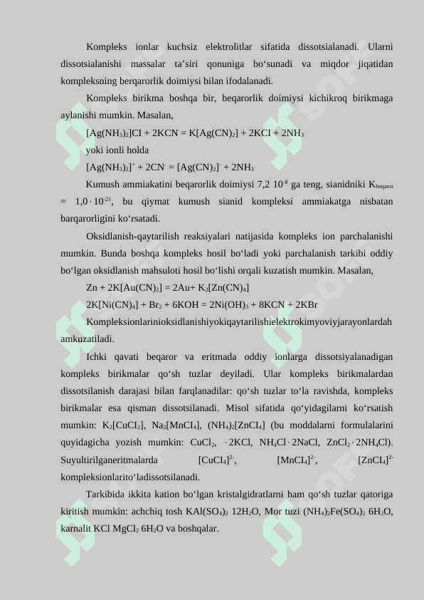 KOMPLEKS BIRIKMALAR. KOMPLEKS BIRIKMALARNING OLINISHI VA XOSSALARI 3