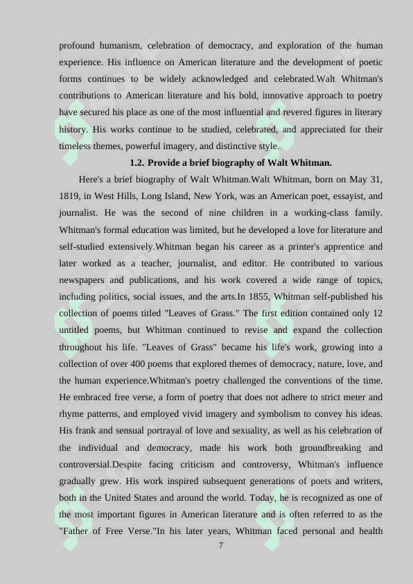 THE MAIN THEMES AND ARTISTIC FORMS OF WALT  WHITMAN'S WORK 6