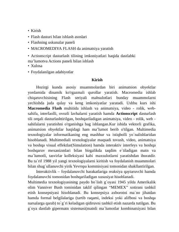 ⦁	MACROMEDIYA FLASH da animatsiya yaratish