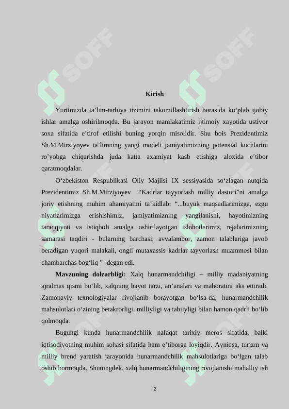 XALQ XUNARMANDCHILIGI TARIXI VA ULARNING T... kurs ishi 2