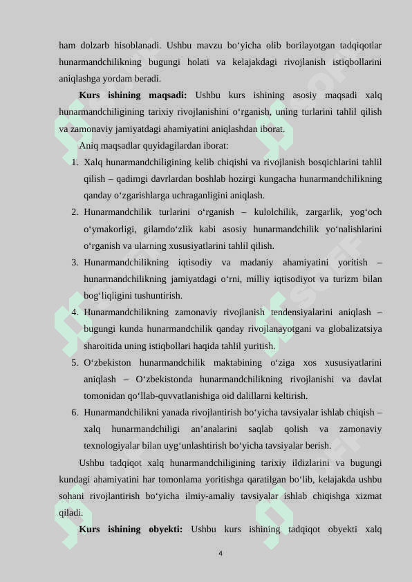 XALQ XUNARMANDCHILIGI TARIXI VA ULARNING T... kurs ishi 4