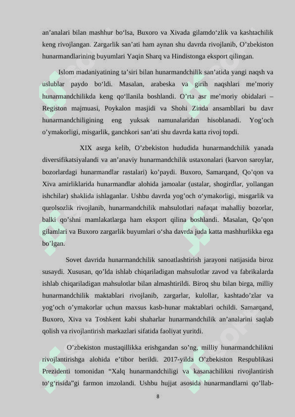 XALQ XUNARMANDCHILIGI TARIXI VA ULARNING T... kurs ishi 8