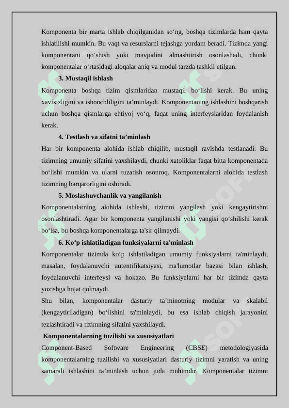 Kompomentaga asoslangan dasturiy ta’minot injiniringi(Component-based software engineering) 4