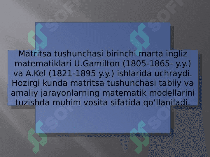 Matritsaning xossalari va uni biror satri yoki ustuni bo’yicha yoyish 4