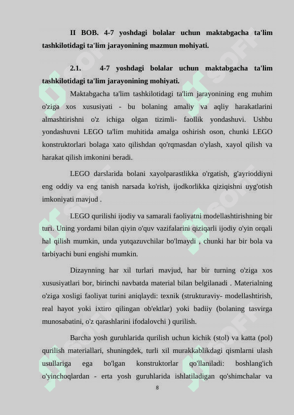 Legodan konstruktiv va o’yin maqsadlarida foydalanish. 8