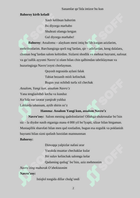 "Navrozing muborak O'zbekistonim" tadbir ssenariysi 2