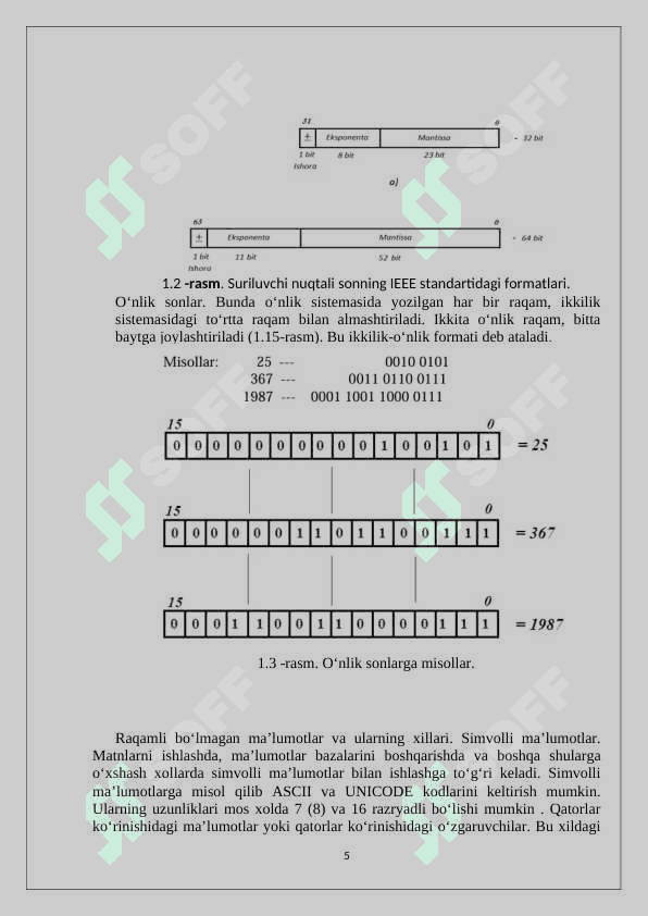 Ma’lumotlar formatlari va turlari hamda kompyuterda aks ettirilishi 5