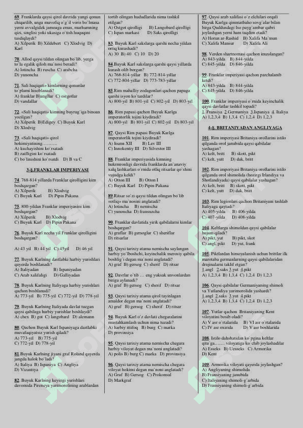 7-sinf Jahon tarixi mavzulashtirilgan testlar 3