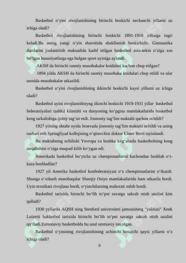 Basketbol sport turida musobaqalar tashkil qilish va o’tkazish 8