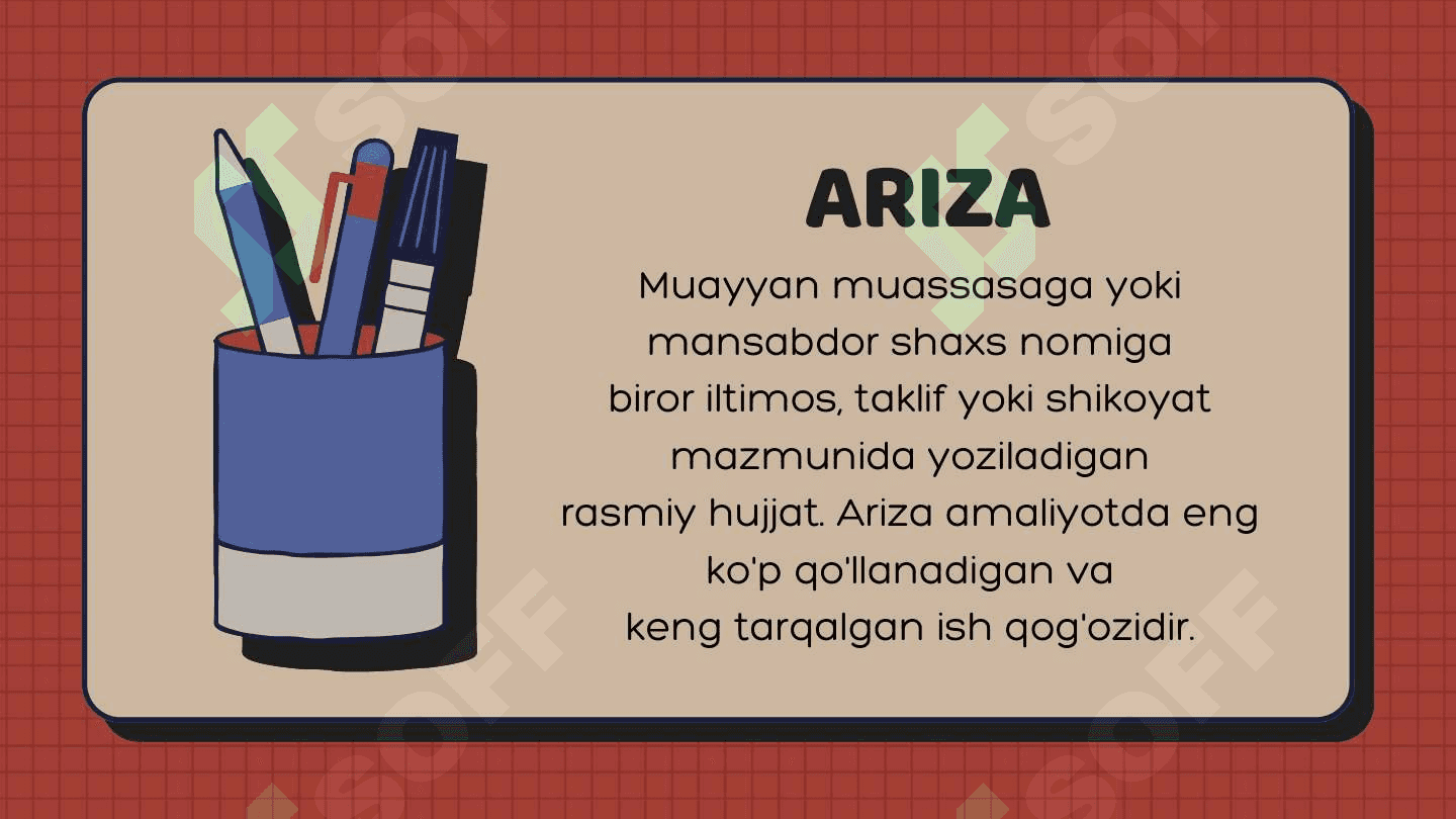 Ariza, bayonnoma.  Bayonnomadan kochirma.  Bildirishnoma, bildirgi. 2