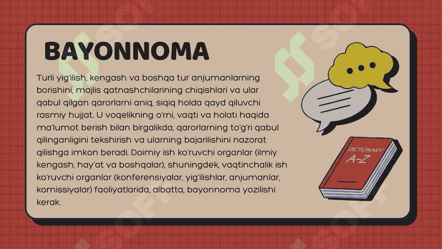 Ariza, bayonnoma.  Bayonnomadan kochirma.  Bildirishnoma, bildirgi. 6