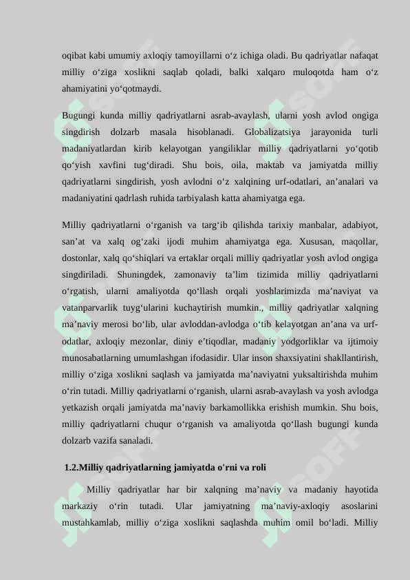 Milliy qadriyatning barkamol insonni tarbiyalashdagi oʻrni  KURS ISHI 6