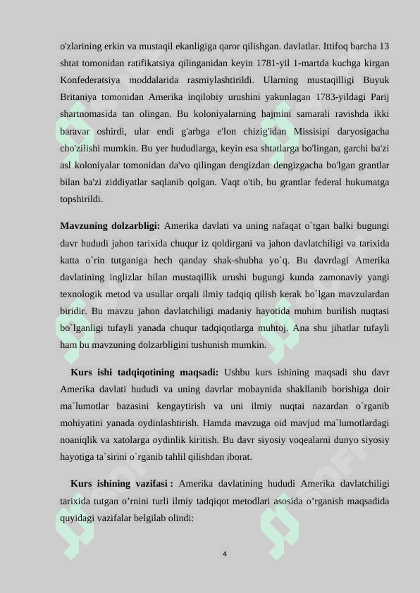 Amerika davlatining hududiy shakllanishi K 4
