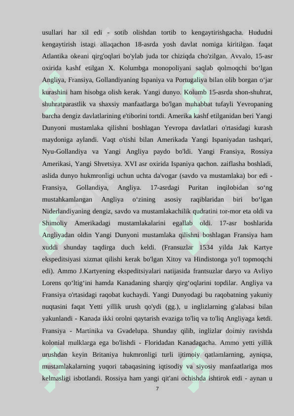 Amerika davlatining hududiy shakllanishi K 7