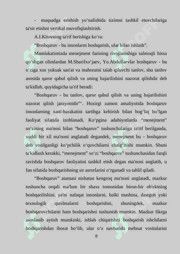 Ta’lim mussasalarda maqsad qo‘yish va ehtiyojlarni balolash boshqaruvining asosiy funksiyasi sifatida 8