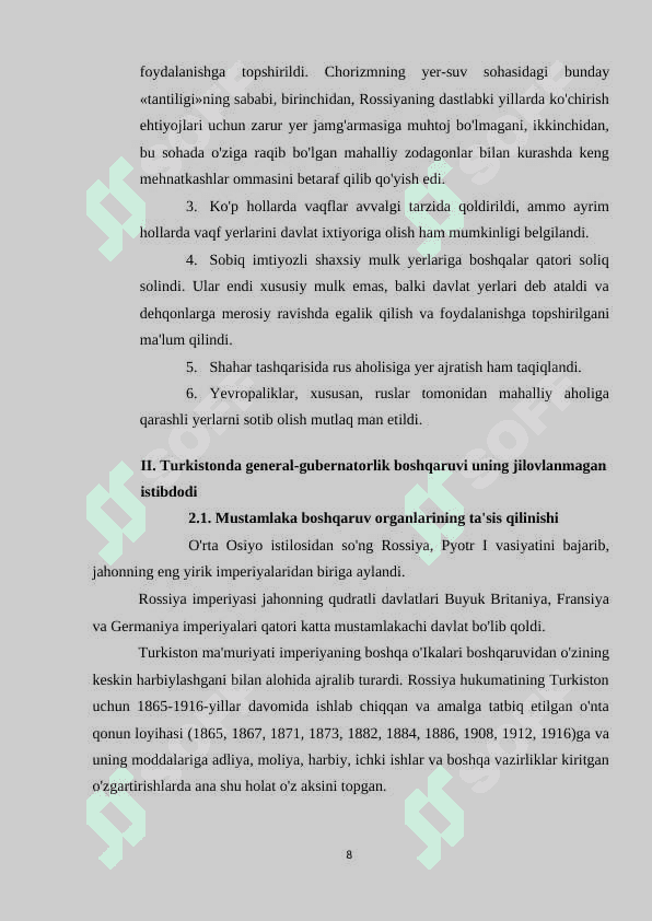Chor Rossiyasining o’zbek xonliklari bilan o’zaro munosabatlari K 8
