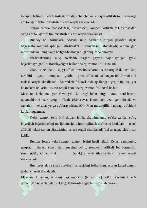 Fe'llarda shaxs-son va zamon kategorialari mustaqil ish 6