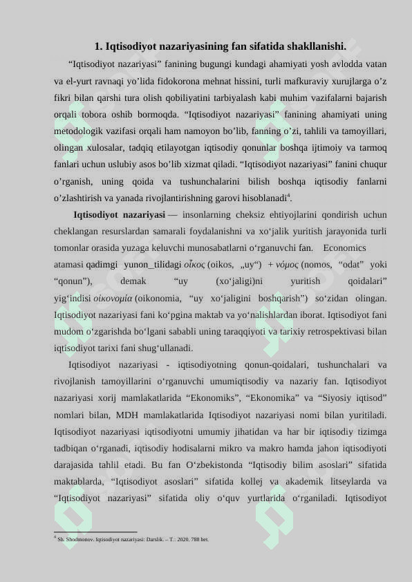 Iqtisodiyot nazariyasining fan sifatida shakllanishi K 5