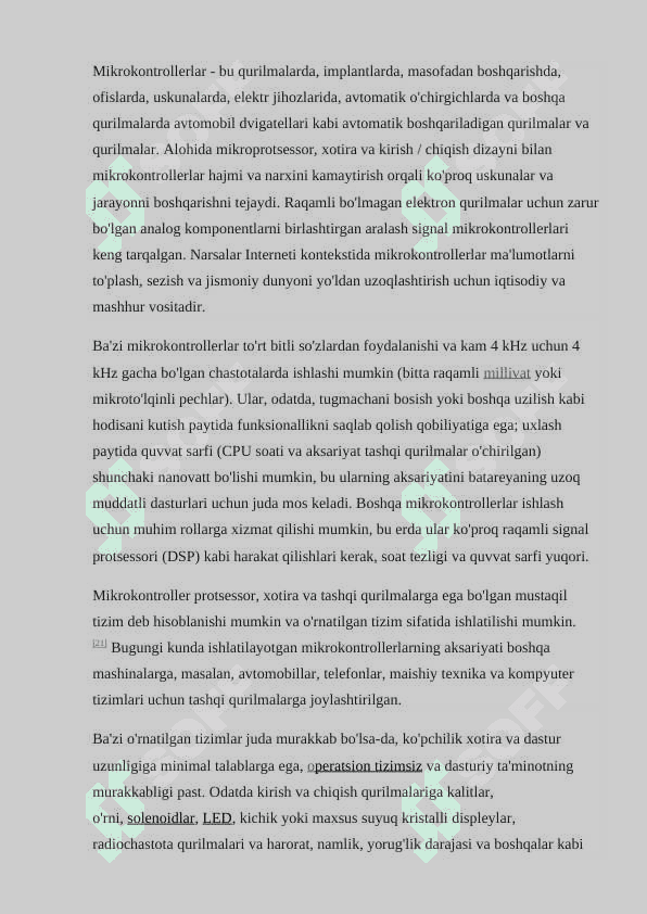 Signallarni uzatish interfeysi.Mikrokontrallerni umumiy tarkib va vazifasi 4