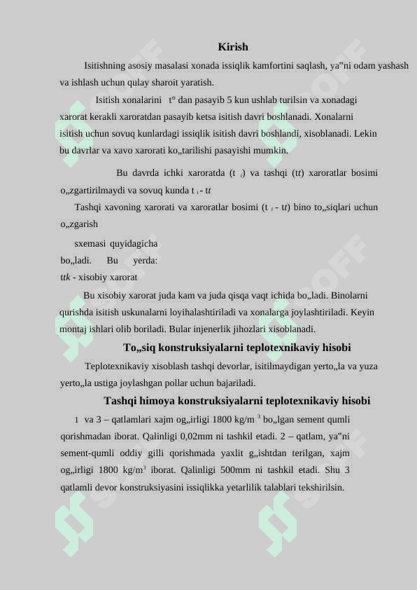 Uch qavatli turar-joy binosining isitish va ventilatsiya loyihasi KURS ISHI 3