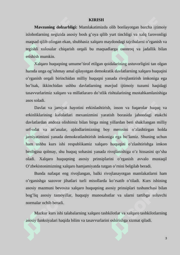 Xalqaro tashkilotlarning asosiy funksiyalari KURS ISHI 3