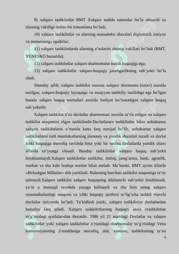 Xalqaro tashkilotlarning asosiy funksiyalari KURS ISHI 6