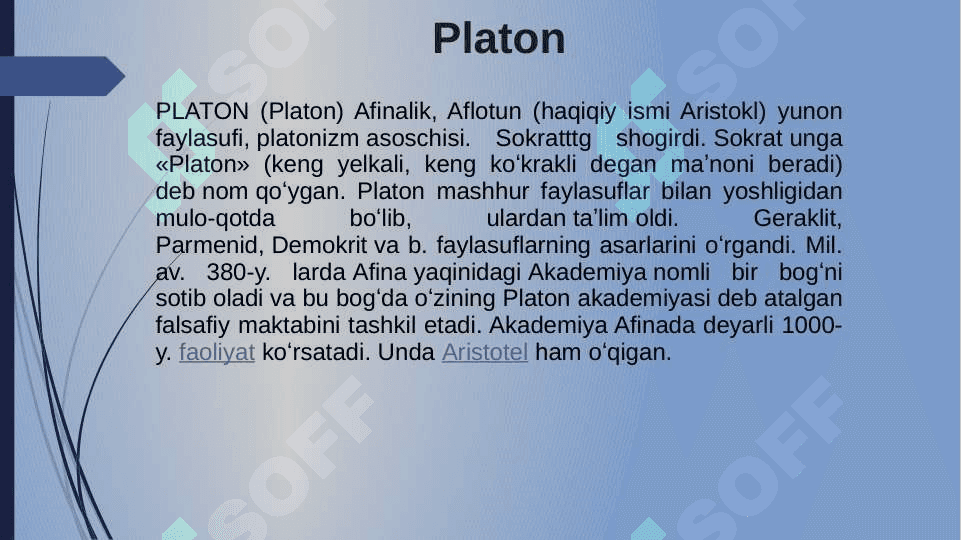 Yevropa mutafakkirlari Platon, Suqrot, Arastu, Aflotun 2