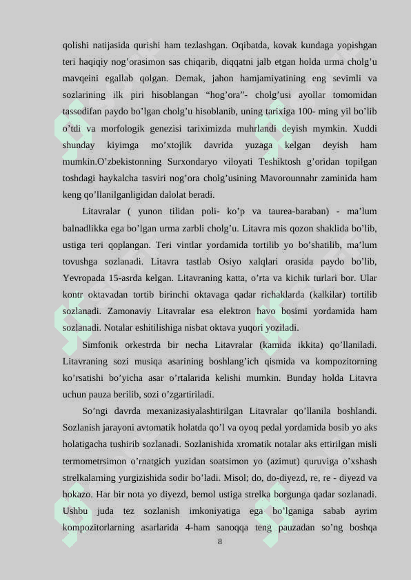 Urma zarbli cholg‘ular va ularning o‘zbek musiqasida tutgan o‘rni 8