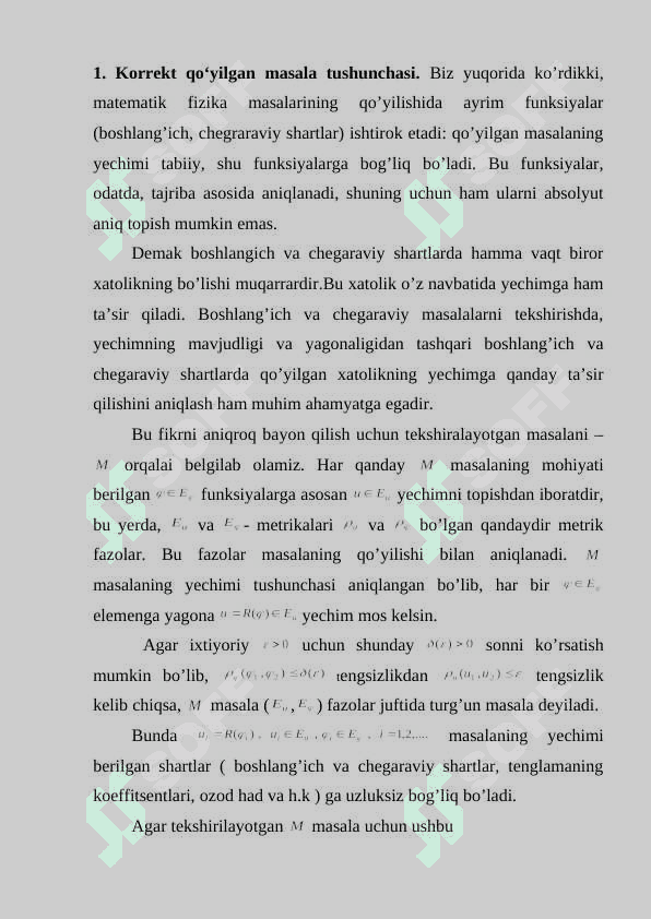 Korrekt qo’yilgan masala tushunchasi 2