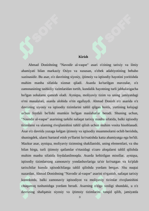 Mavzu: Ahmad Donish "Navodir al-vaqoe" asari manba sifatida. kurs ishi 3