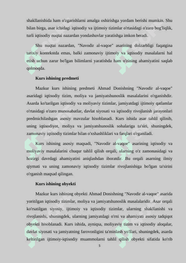 Mavzu: Ahmad Donish "Navodir al-vaqoe" asari manba sifatida. kurs ishi 5