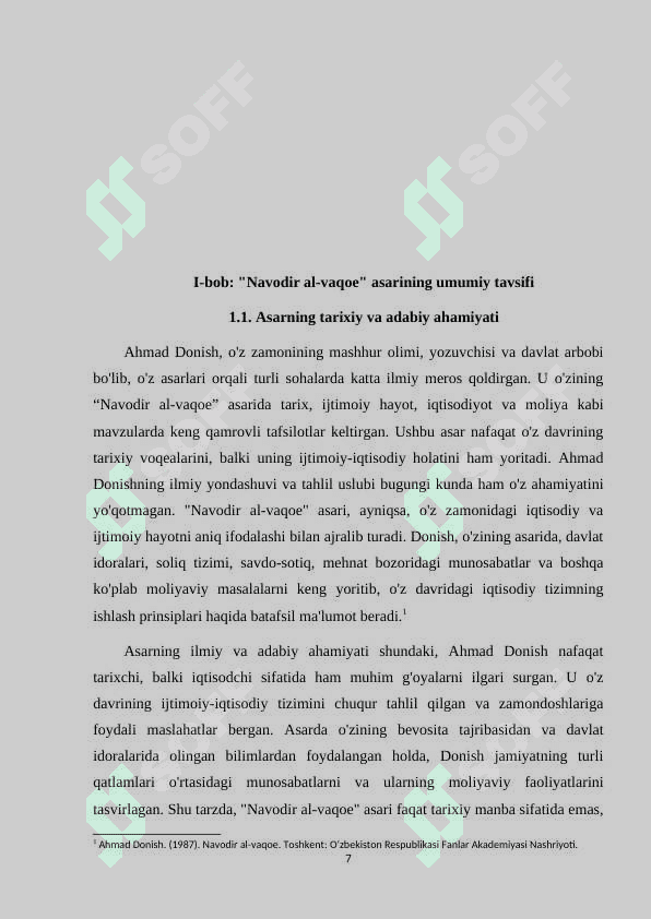 Mavzu: Ahmad Donish "Navodir al-vaqoe" asari manba sifatida. kurs ishi 7