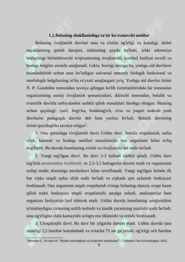 Bolalarning aqliy jismoniy va estetik rivojlanishi pedagogik tashxislarning metodlarini amaliy o'rganish 8