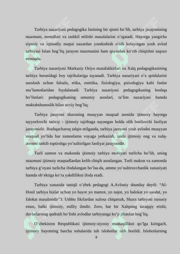 TARBIYA FANINING O'QITISHNING KONSEPTUAL ASOSLARI 8