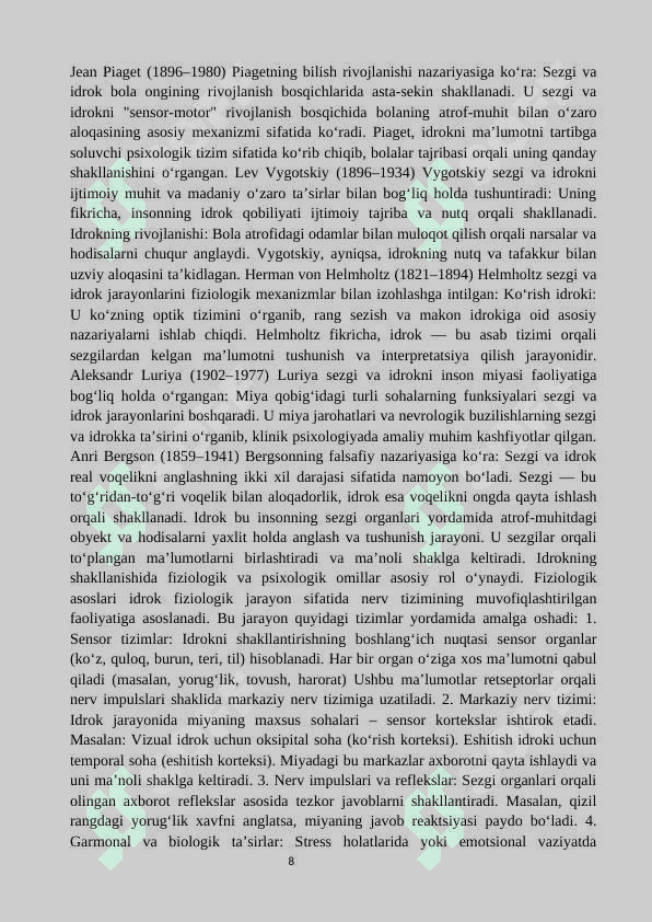Bola sezgisi asosiy turlarining rivojlanishi va idroki. 8
