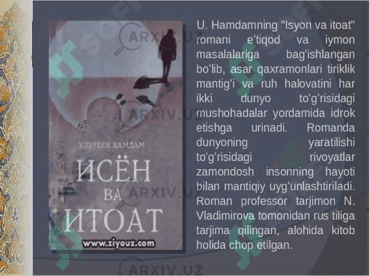 Ulug'bek Hamdam "isyon va itoat" 7