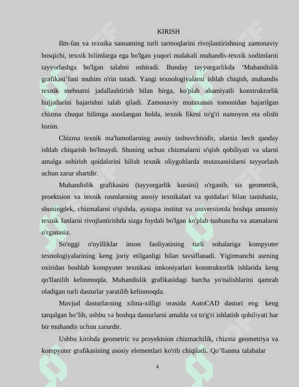 MUHANDISLIK VA KOMPYUTER GRAFIKASI 4
